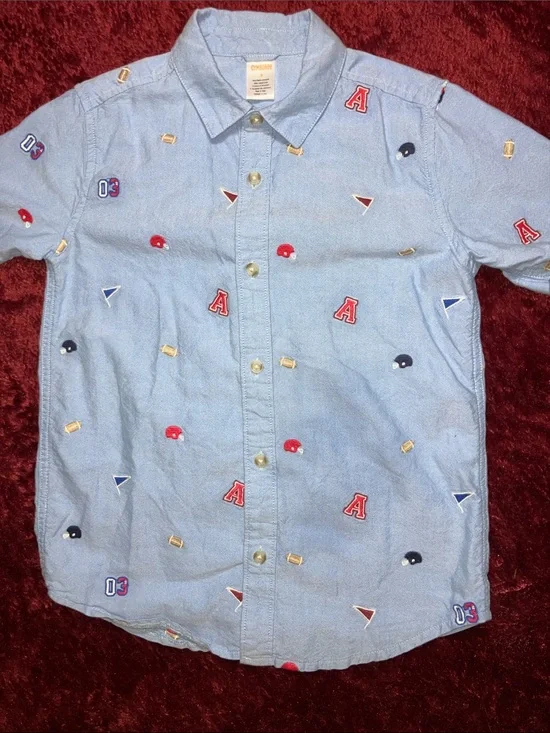 GYMBOREE  BOYS FOOTBALL SPORTS  Light Blue Embroidered Casual Button-Down Shirt