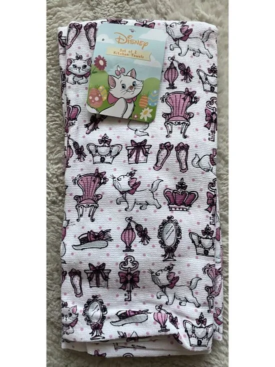 2 Pk Disney The Aristocats‎ Marie Crown Mirror Gift Kitchen Towels 16” X 26” NEW
