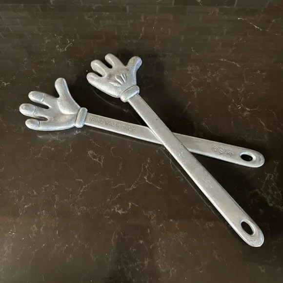Vintage Disney Mickey Mouse Hands Cast Aluminum Salad Tongs‎ Mixer Spoons Metal