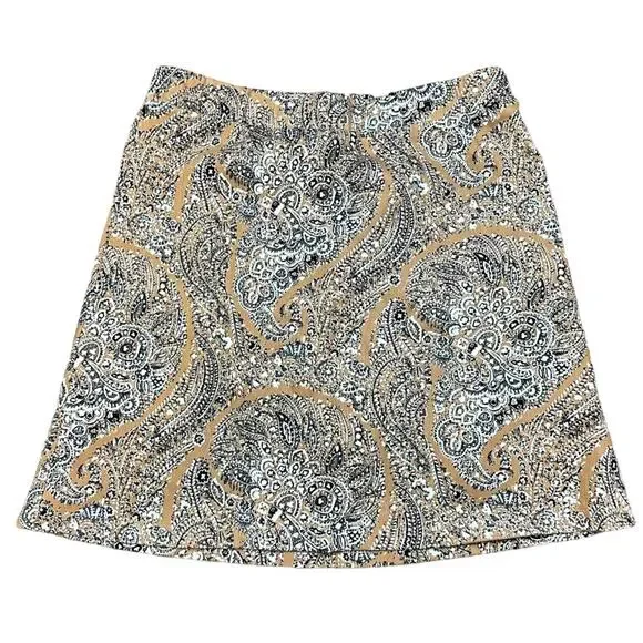 Printed Knit Denim Paisley Skort Sz XS Elastic Waist Isaac Mizrahi Live NWOT