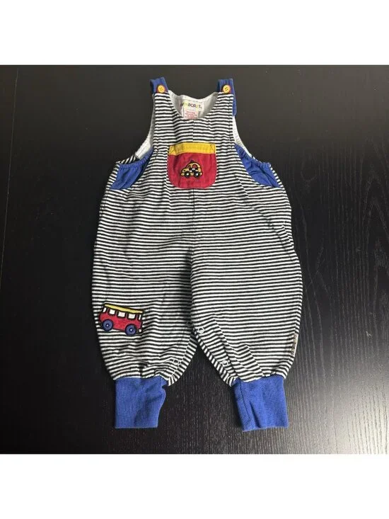 Vintage 90s GYMBOREE Infant Size Black/White Striped Baby Boy Romper Taxi Bus