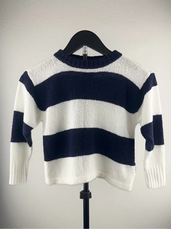 Gymboree 1990s Rainbow Tag Navy White Striped Bouclé Knit Sweater Medium