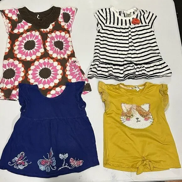 Sleeveless Ruffle Trim Shirts | Blue, white, yellow, pink, brown Girls size 4T