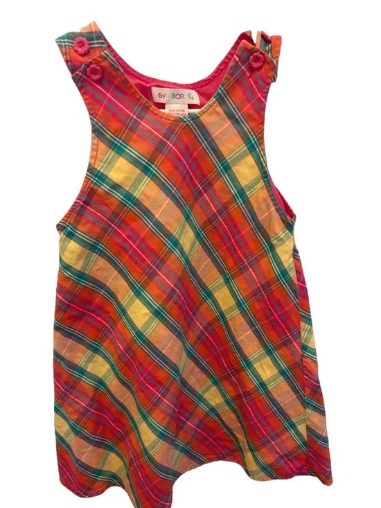 Vintage 90s Rainbow Tag Gymboree Plaid Tank Dress A-Line Daisy Buttons