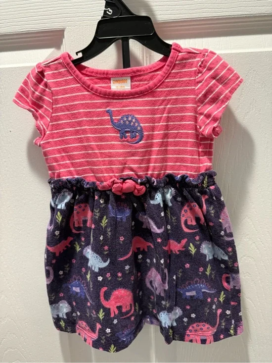 Gymboree Pink Striped Top with Navy Dino Skirt Dress