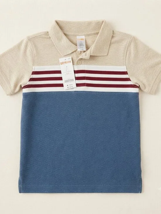 🚀3/$25🚀NWT Gymboree Boys Colorblock Striped Pique Polo Shirt Slate Blue Beige