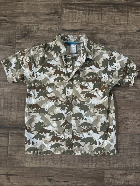 Gymboree Button-Front Dino Camo Shirt in Green and Brown
