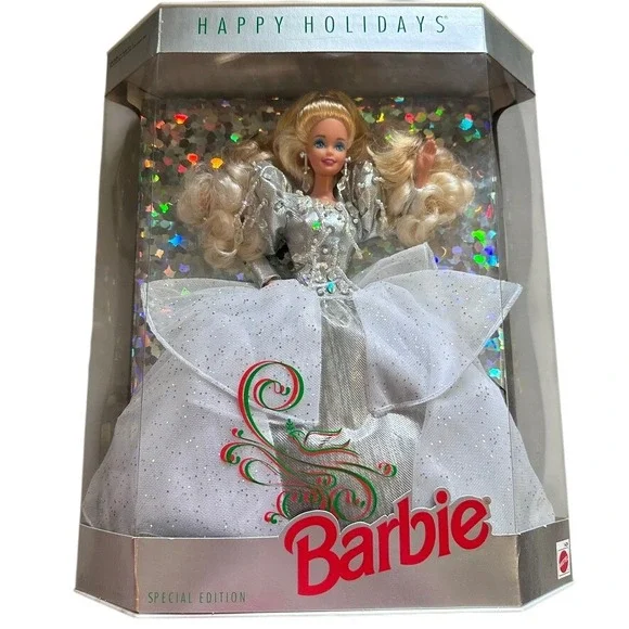 Mattel Happy Holidays Barbie 1992 Special Edition Silver Gown NIB Vintage 1429