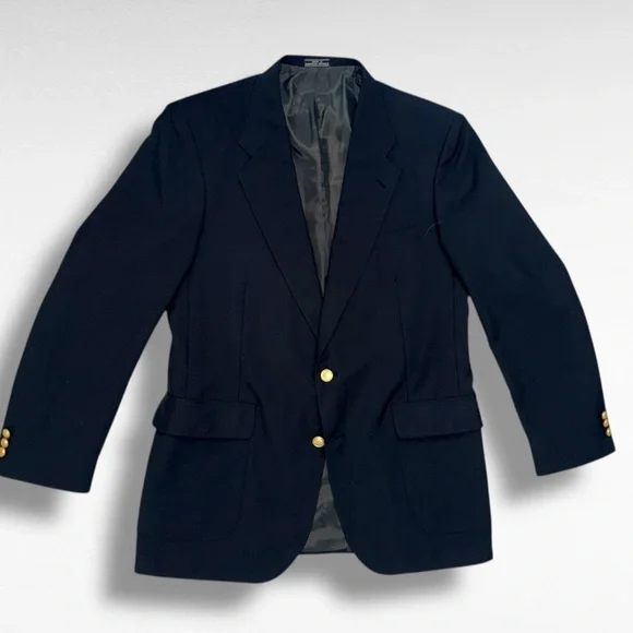 David Taylor Mens 42L Black Blazer Sport Coat Gold Buttons Classic Fit