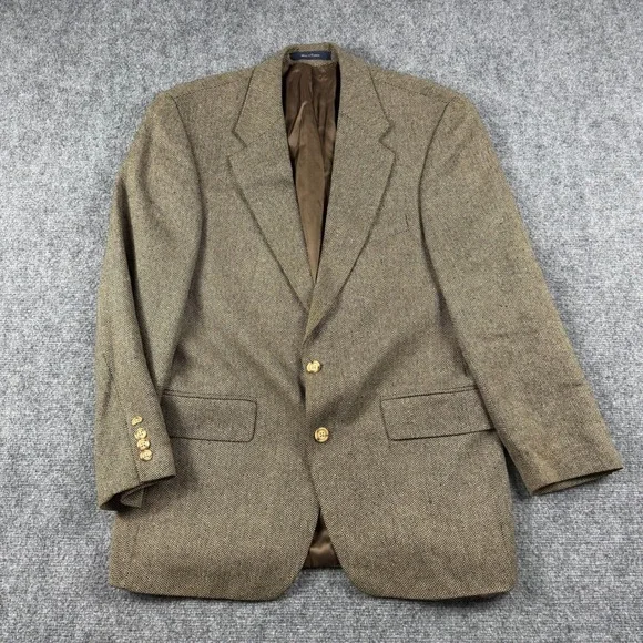 Polo University Club Blazer Mens 40R Brown Silk Wool Herringbone Ralph Lauren