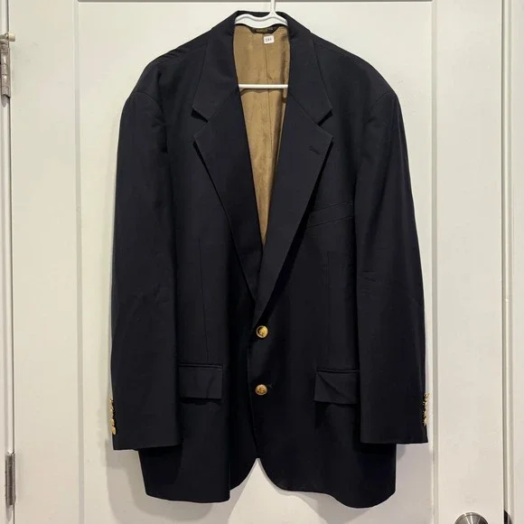 Mark Shale Mens‎ Vintage Navy Blue 100% Pure Wool Blazer Gold Crest Buttons USA
