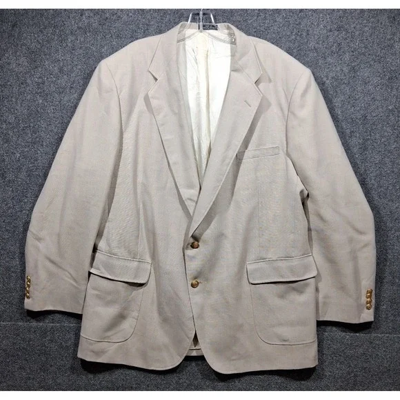 Johnny‎ Bench MVP Collection Mens 50L Tan Blazer Gold Crest Buttons Sport Coat