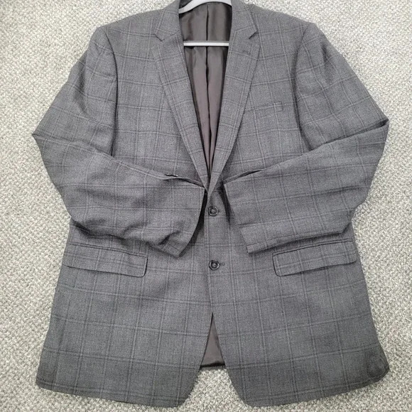 Calvin Klein Mens 46L Silk Wool Blend Blazer Grey Glen Plaid Sport Coat Macy's