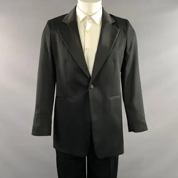 JOSEPH Chest Size 42 Black Solid Viscose Blend Notch Lapel 34 30 Tuxedo