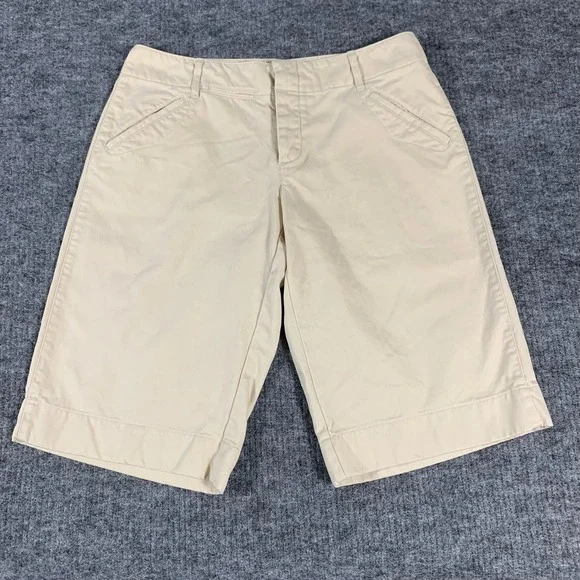 VTG Ralph Lauren Shorts Womens 10 Beige Bermuda Cotton Button Fly Khaki Casual