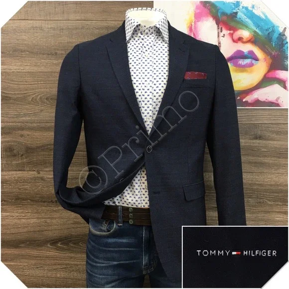 TOMMY HILFIGER Mens Blazer Sport Coat Casual‎ Jacket Size 40L Hopsack Wool Suit