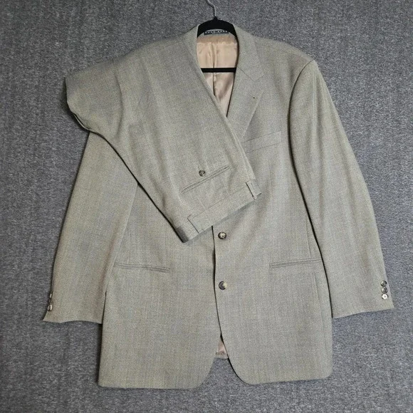 Hugo Boss Einstein Beta 42L Suit‎ 100% Virgin Wool Beige 3 Button Blazer Pants