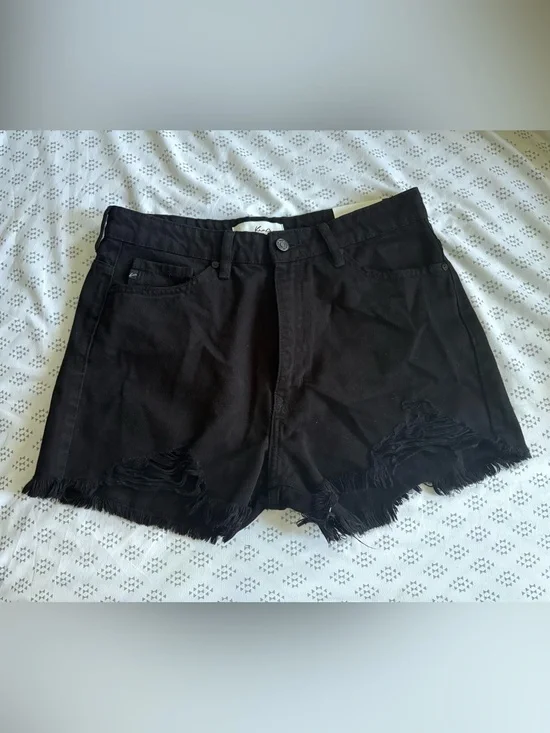 KanCan Black Distressed Frayed Denim Shorts