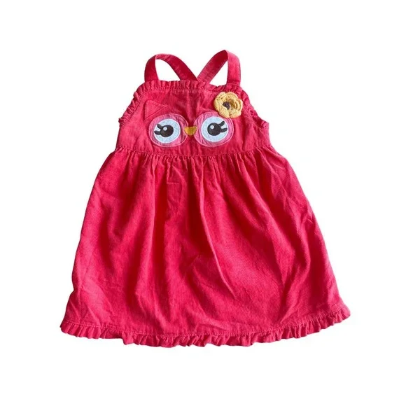 Gymboree 2013 Red Corduroy Owl Overalls Jumper Dress - Sz 18-24 Months