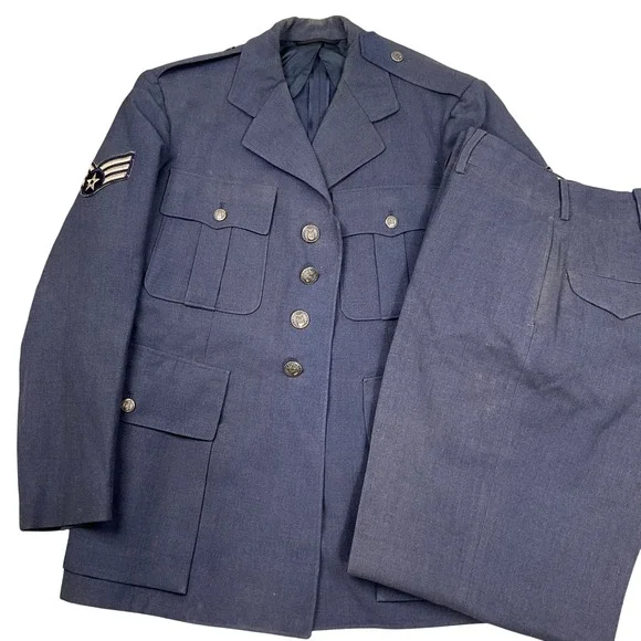 US Air Force 1950 Dress Uniform Mens 40S 30W 26L Blue Sergeant Rank 2Pc VTG