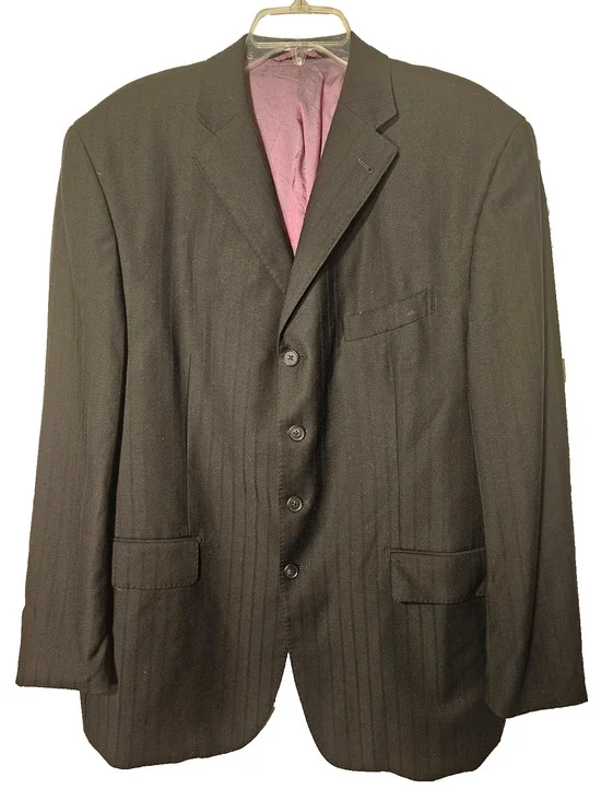 Sean John Black Pinstripe Wool Blazer Suit Jacket Mens Size 44R