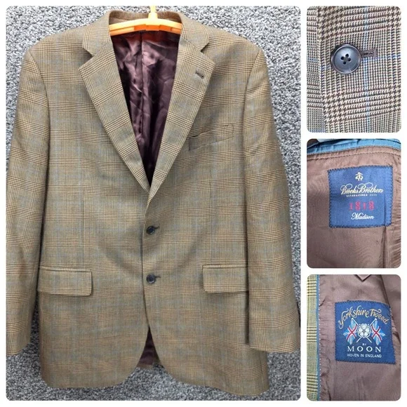 Brooks Brothers Madison 1818 Blazer Yorkshire Tweed Wool Men Sz 42L Glen Plaid