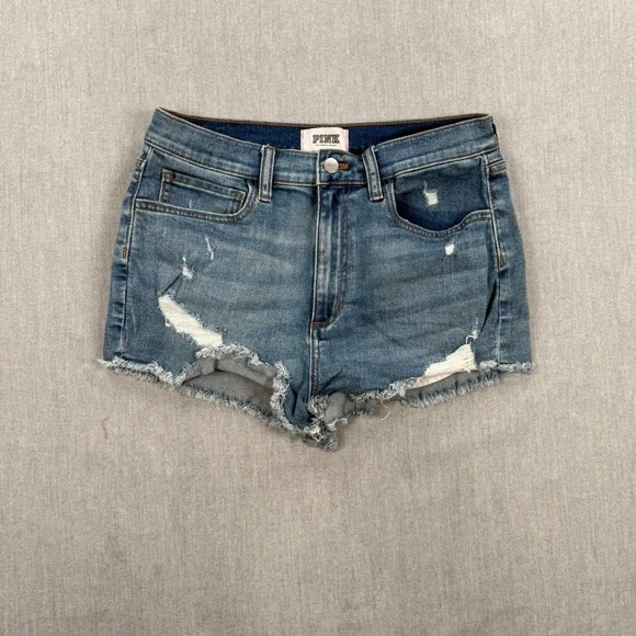 Pink Victoria's Secret Distressed Denim Shorts Medium Wash Cutoff Size‎ 10