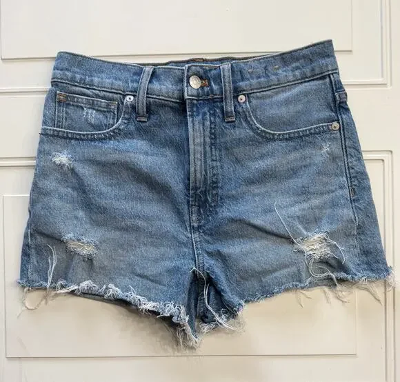 Madwell Womens Sz 28 The Perfect Jean Short Blue Denim Distressed Shorts