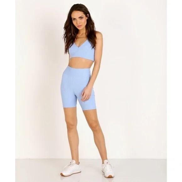 Year of Ours Shorts Biker Ribbed Athletic Activewear Baby Blue M