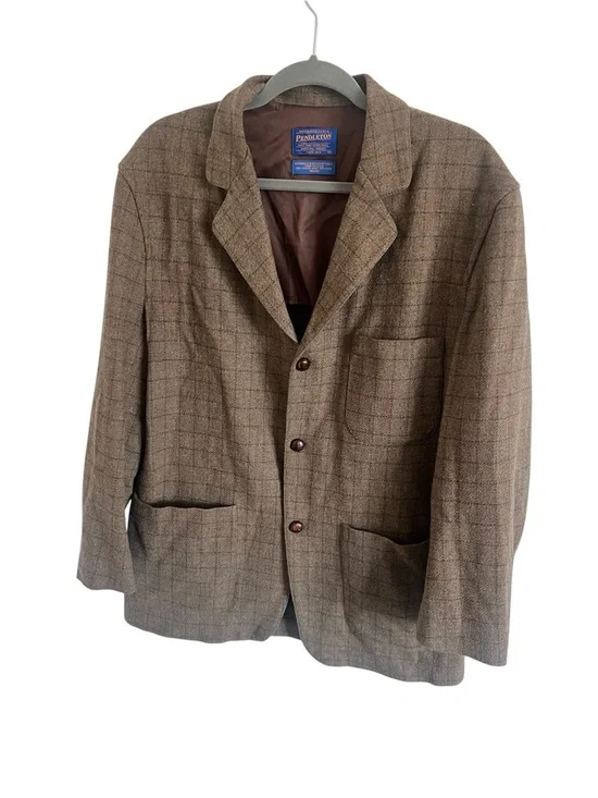Pendleton Brown Windowpane Wool Sport Coat, size medium