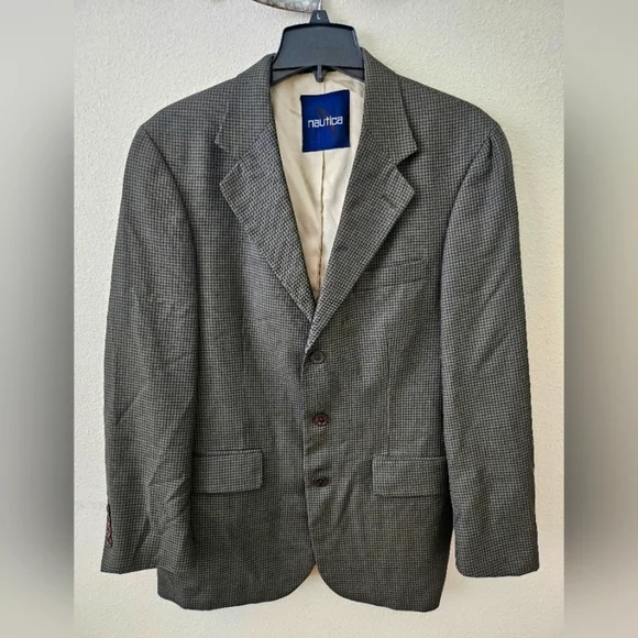 Nautica Men's Brown Elegant Formal Plaid Business occasion Blazer Jacket Size