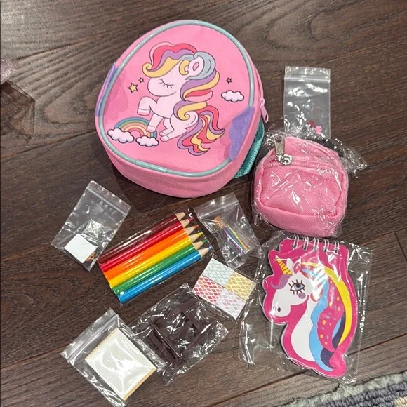 Dolls Pink Unicorn Kids Backpack and Stationery Set