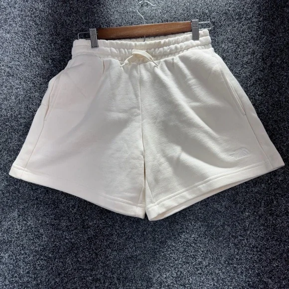 The North Face Womens‎ XS Cream Fleece Sweat Shorts Drawstring Off White Logo