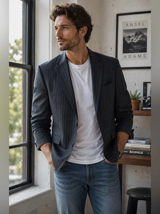 Zara Man Charcoal Gray Pinstripe Two Button Blazer Size 40