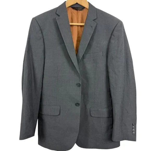 Joseph Jos A Bank Mens Slim Fit Gray Twill Cotton & Wool Suit Jacket Blazer 38 R