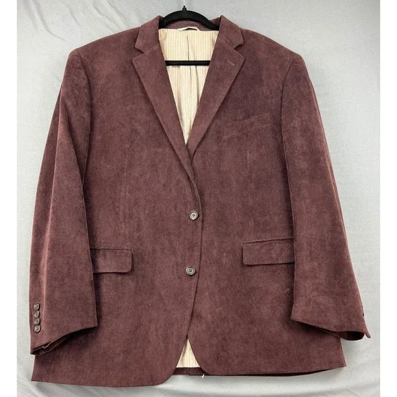 Lauren Ralph Lauren Corduroy Blazer Mens 48R Burgundy Maroon Sport Coat Good