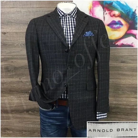 Arnold Brant Mens Blazer Sport Coat Three Button Casual Jacket 40R‎ Wool Suits