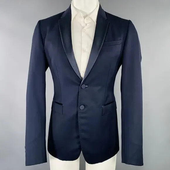 BURBERRY PRORSUM Size 40 Navy Blue Virgin Wool Tuxedo Sport Coat