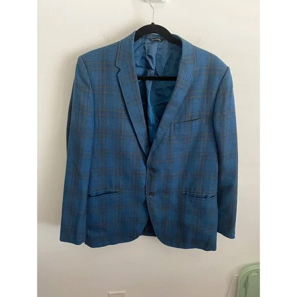Vintage Towncraft Penneys‎ Blue Plaid Blazer Sport Coat Mens 40 Union Made USA