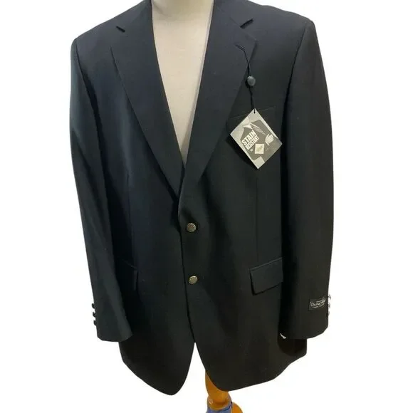 NWT Wall Street Collection Blazer‎ Jacket 44L  Wool Blend Teflon Coated DuPont