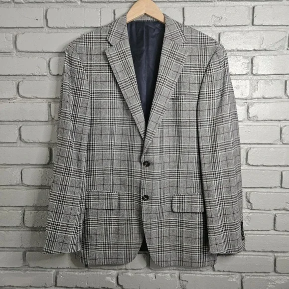 Faconnable Mens Blazer 42R Wool Cashmere Plaid Sport‎ Coat Suit Jacket