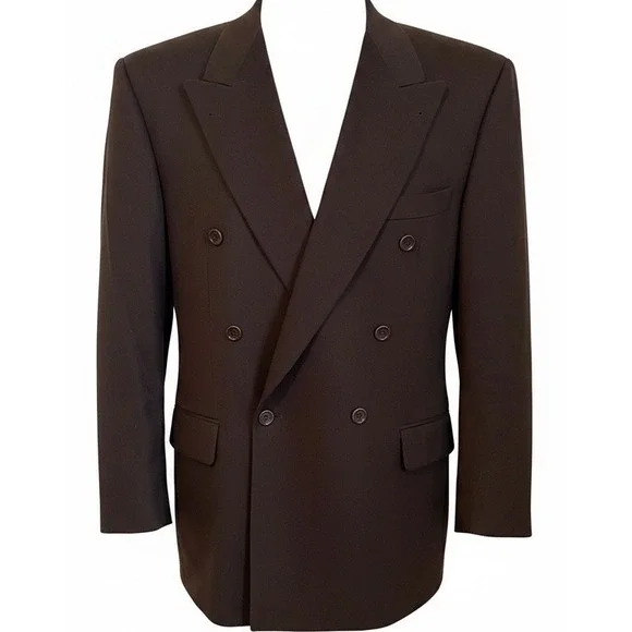 Hugo Boss Loro Piana Sz 44R Wool Cashmere Brown Double Breasted Blazer Jacket