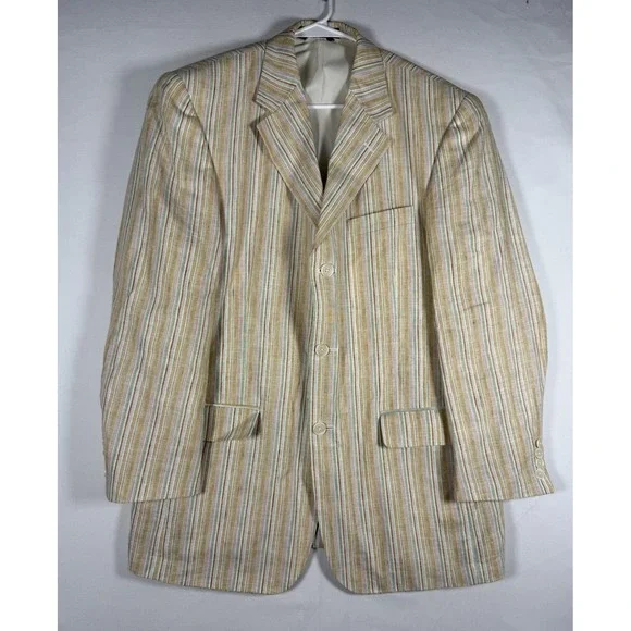 Haspel Sports Coat Men's 40R 100% Linen 3-Button Blazer Multicolor Stripe