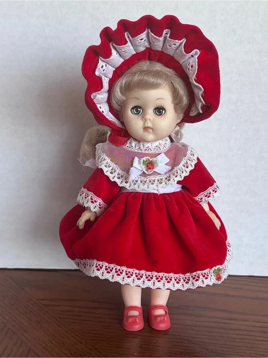 Classic Red Velvet Dress Doll with Bonnet - Kids Toys