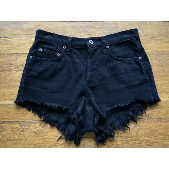CARMAR Black Distressed Button Fly Cut-Off Denim Shorts sz 28