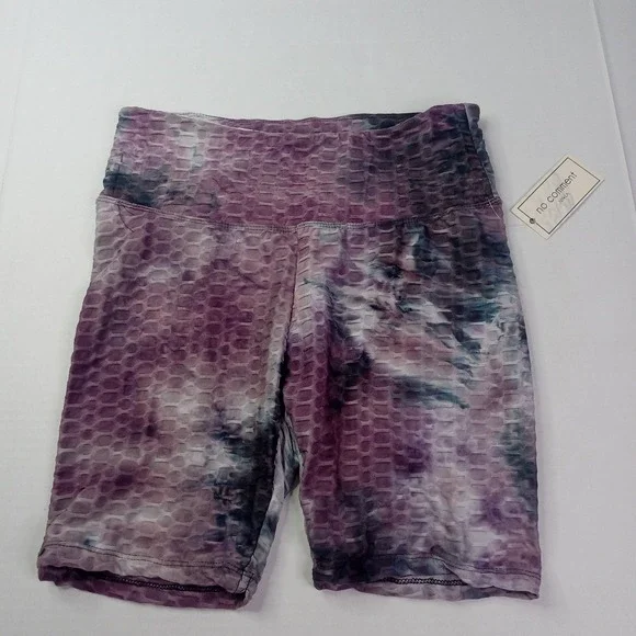 No Comment Textured Biker Shorts Women's Size L Large Purple Tie-Dye Pattern