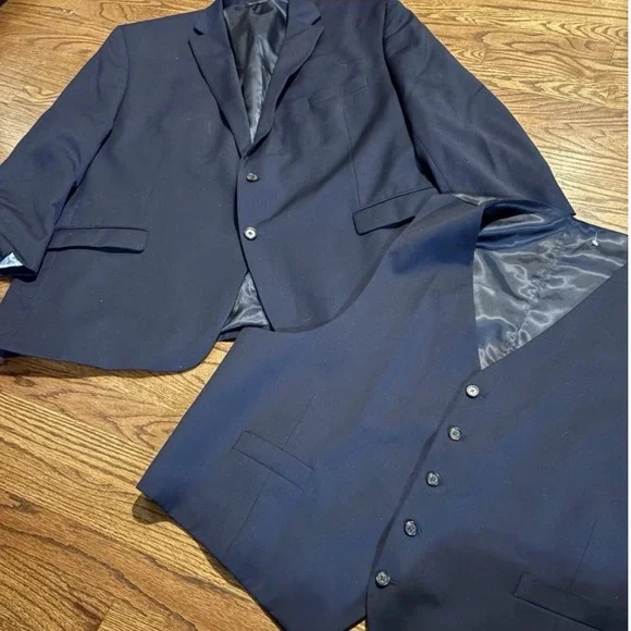 Lauren Ralph Lauren‎ Mens 50R Navy Blue 100% Wool Blazer and Vest 2 Piece Set
