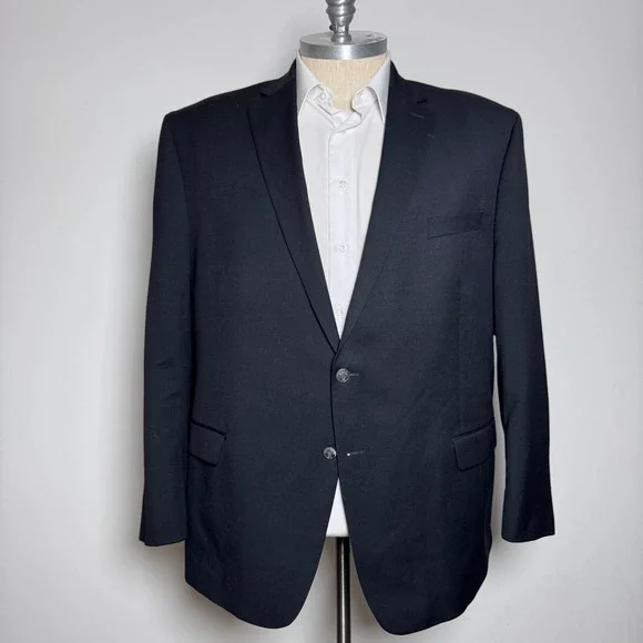 Michael Kors Blazer Mens 52 R Navy Blue Solid Wool Blend Two‎ Button Sport Coat