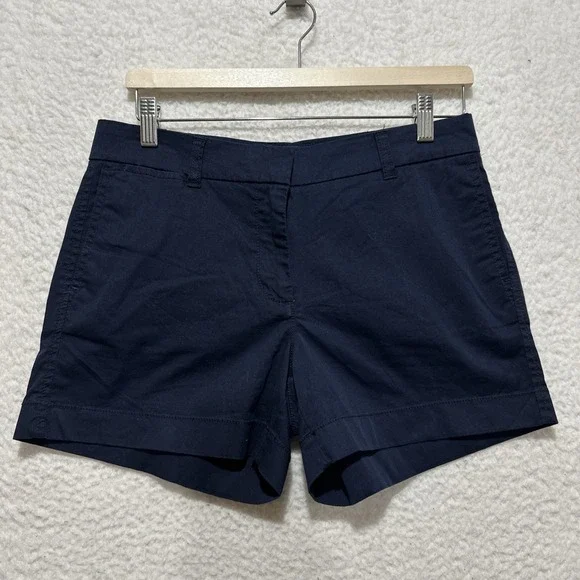 J.Crew Women's 4 Inseam Size 4 Navy Classic Chino Shorts Flat Front Zipper‎ Fly