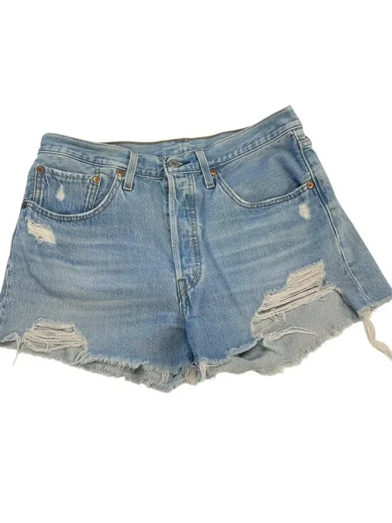 Levi's‎ Women's Blue W30 Distressed Raw Hem Denim High Waist 501 Shorts